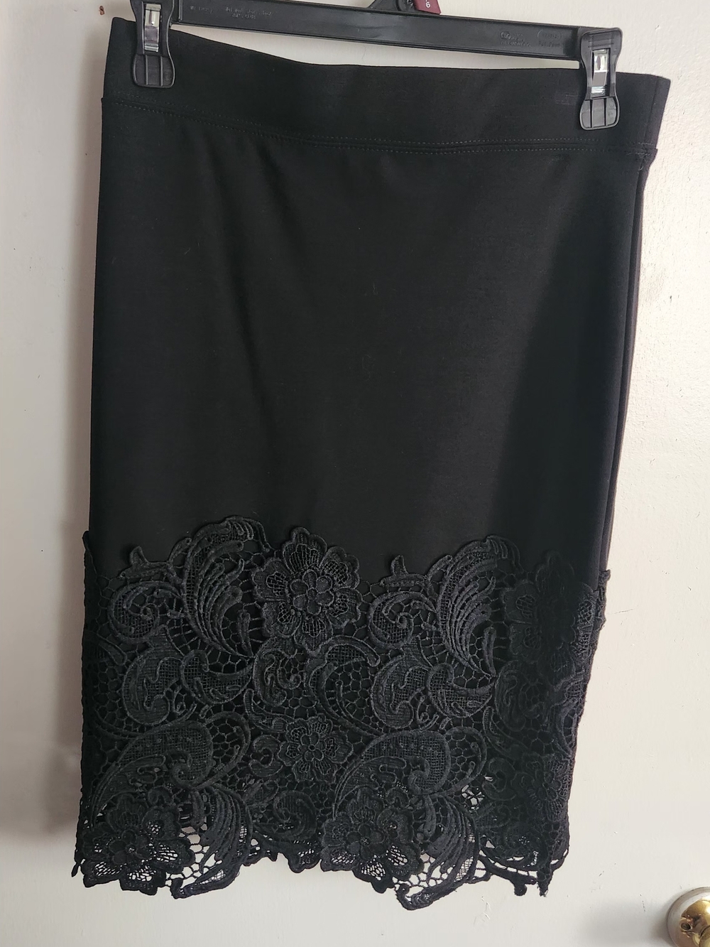Haute Monde Black Pencil Skirt with Lace Border